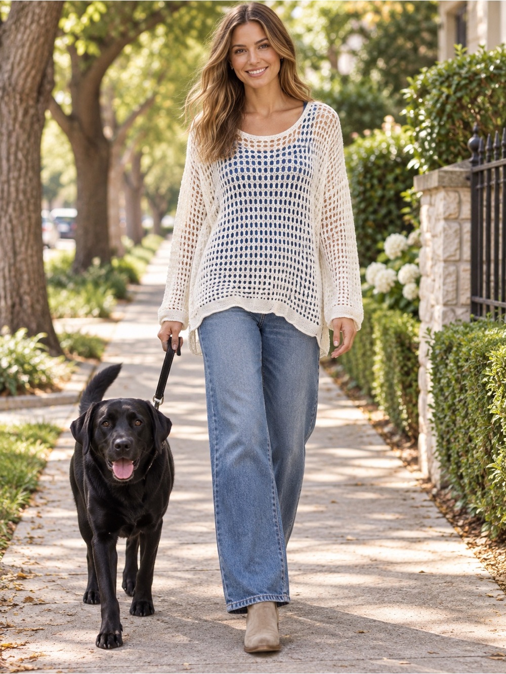 H228 NWT She + Sky XL ptp23 Lightweight Open Knit Sweater Cream Top